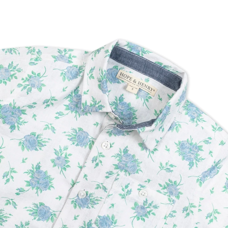 Hope & Henry Baby Boys Linen Short Sleeve Button Down Shirt