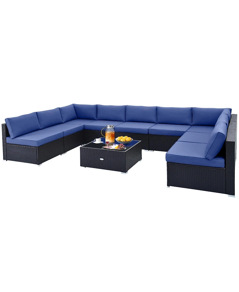 Gymax 10PCS Rattan Furniture Set Outdoor Wicker Sofa Table Cushioned Seat Patio