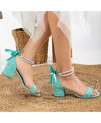 Illy Low Block Heel Sandals with Pearls