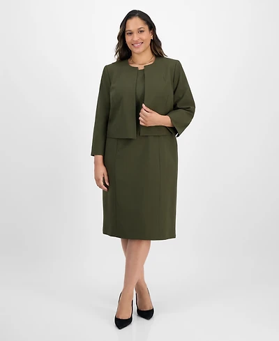 Le Suit Plus Open-Front Collarless Jacket and Sheath Dress Set