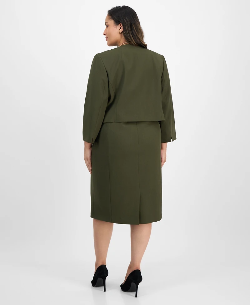 Le Suit Plus Open-Front Collarless Jacket and Sheath Dress Set