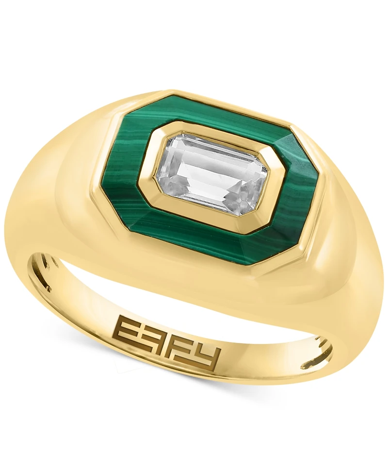 Effy White Topaz (5/8 ct. t.w.) & Malachite Octagon Ring in 14k Gold-Plated Sterling Silver