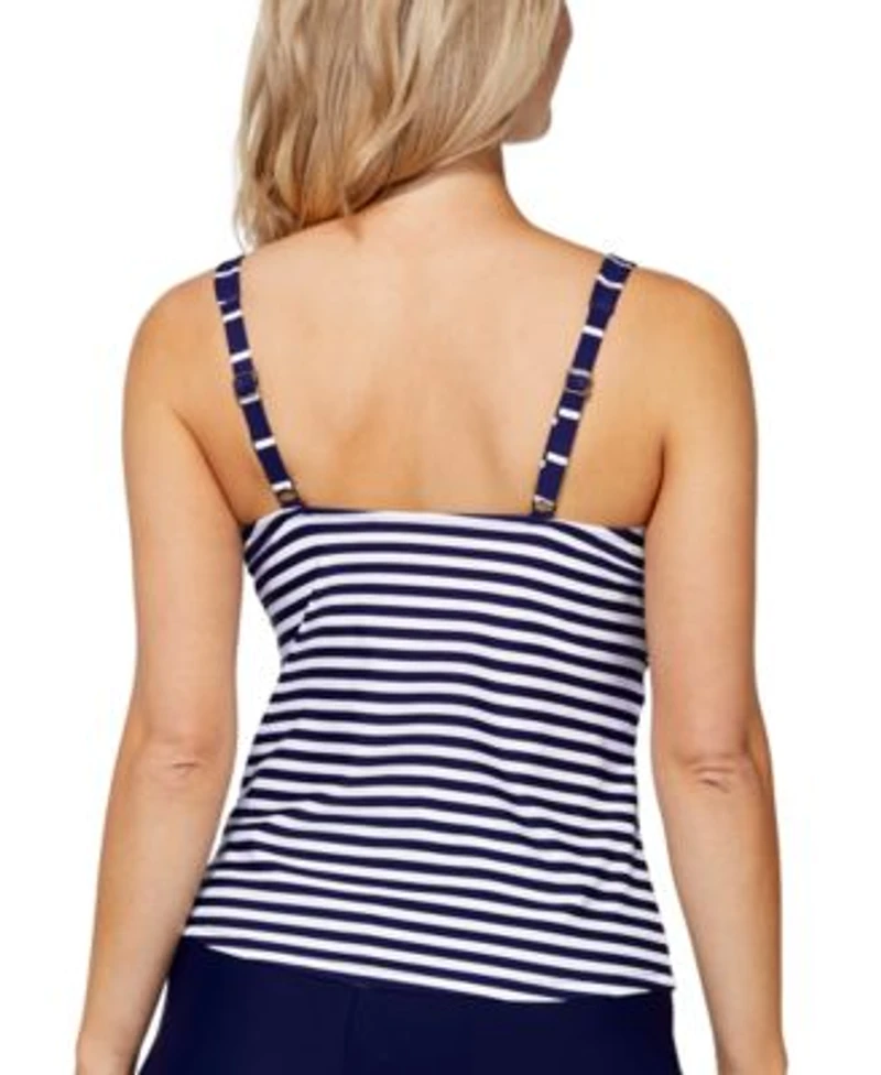 Island Escape Womens Sunset Striped Underwire Tankini Top High Waist Tummy Control Swim Skirt Exclusively At Macys