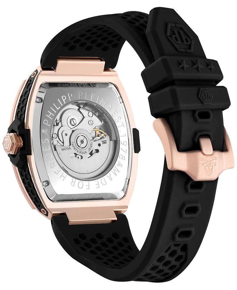 Philipp Plein Men's Automatic The Skeleton 2.0 Black Silicone Strap Watch 44mm