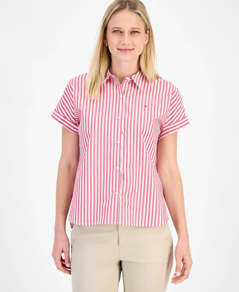 Tommy Hilfiger Women's Cotton Striped Cuffed-Sleeve Shirt