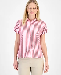 Tommy Hilfiger Women's Cotton Striped Cuffed-Sleeve Shirt