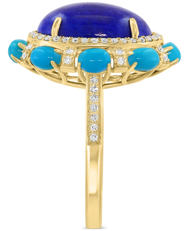 Effy Lapis Lazuli, Sleeping Beauty Turquoise & Diamond (7/8 ct. t.w.) Halo Rin in 14k Gold