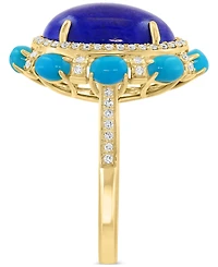 Effy Lapis Lazuli, Sleeping Beauty Turquoise & Diamond (7/8 ct. t.w.) Halo Rin in 14k Gold