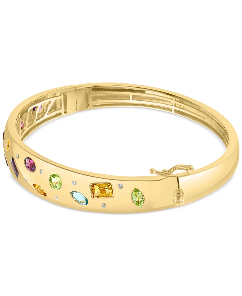 Effy Multi Gemstone (3-1/4 ct. t.w.) & Diamond (1/10 ct. t.w.) Scattered Bangle Bracelet in 14k Gold-Plated Sterling Silver
