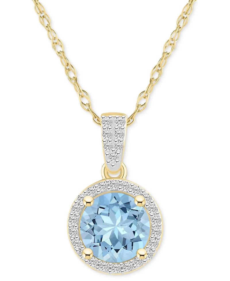 Lab-Created Aquamarine (1-2/5 ct. t.w.) & White Sapphire (1/6 Halo 18" Pendant Necklace 14k Gold (Also Opal