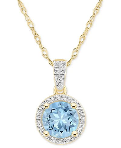Lab-Created Aquamarine (1-2/5 ct. t.w.) & White Sapphire (1/6 Halo 18" Pendant Necklace 14k Gold (Also Opal