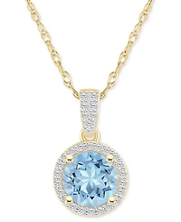 Lab-Created Aquamarine (1-2/5 ct. t.w.) & White Sapphire (1/6 Halo 18" Pendant Necklace 14k Gold (Also Opal
