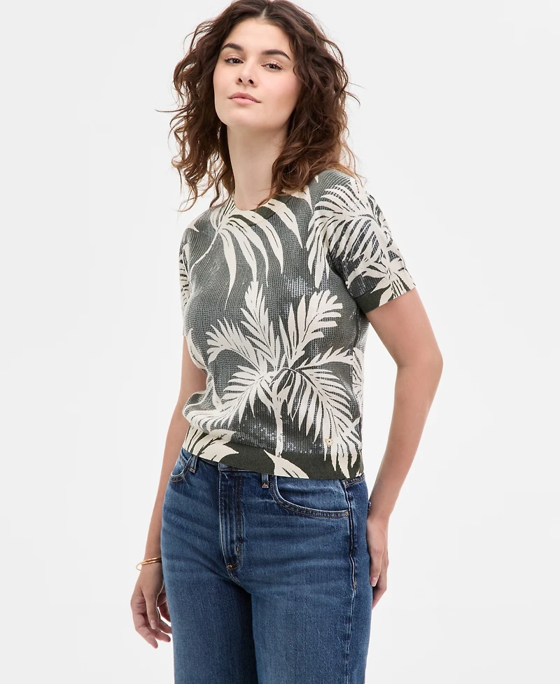 Guess Women's Sequin Printed Short-Sleeve Sweater