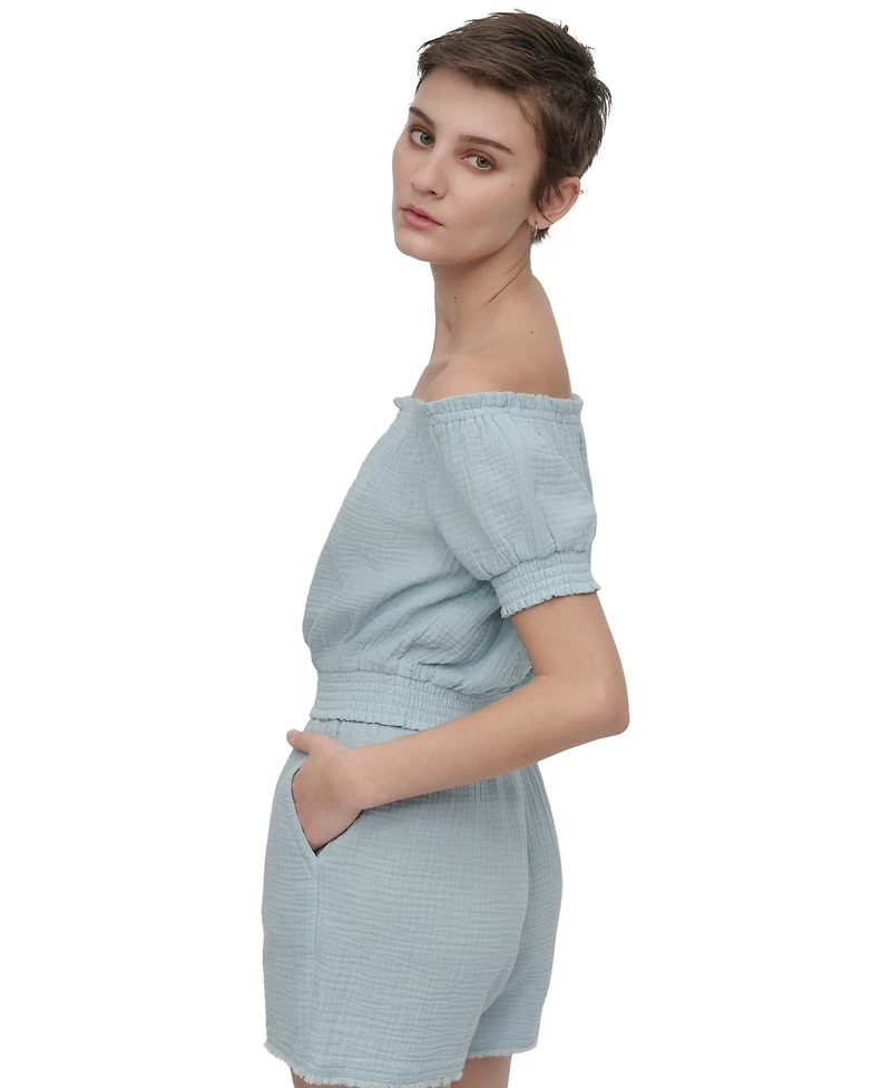Dkny Jeans Women's Cotton Gauze Off-The-Shoulder Top