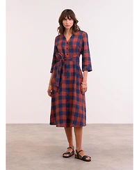 Celtic & Co. Women's Check Tie Front Midi Shirt Dress