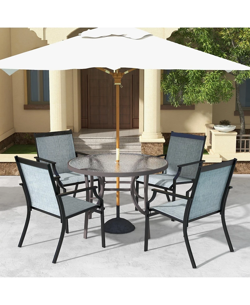4 Piece Patio Dining Chairs Large Outdoor Chairs with Breathable Seat and Metal Frame