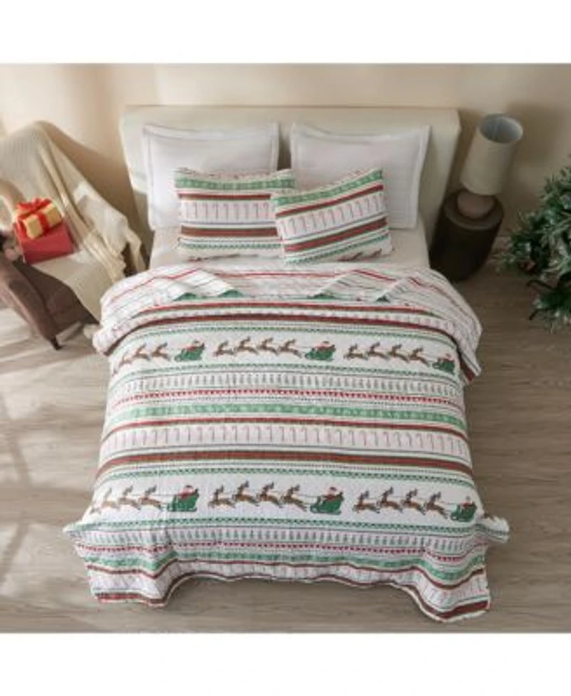 Linery Co. Holiday Striped Microfiber Quilt Set With Shams