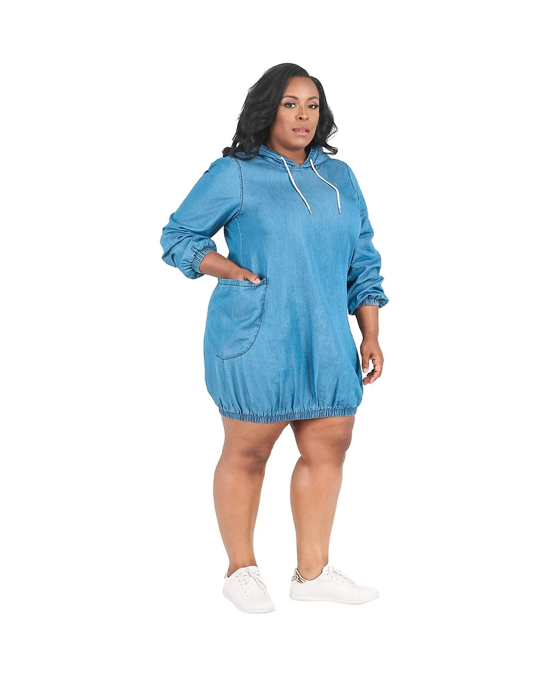 Poetic Justice Plus Size Tencel Denim Drawstring Hoodie Mini Dress
