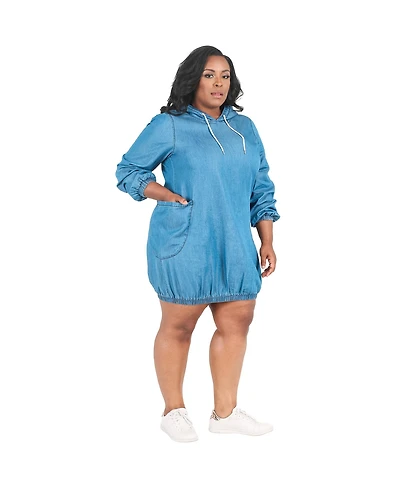Poetic Justice Plus Size Tencel Denim Drawstring Hoodie Mini Dress