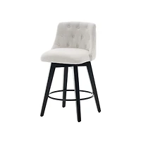 Set of 2 Swivel 25'' Counter Height Stools, Linen Upholstered Kitchen Island Chairs with Tufted Back -The Pop Home