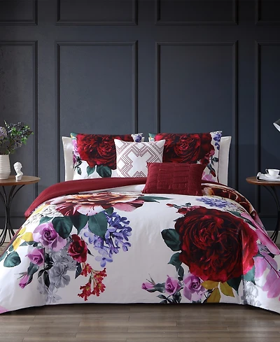 Bebejan Scarlet Bedding 100% Cotton Sateen 5 Piece King Size Reversible Comforter Set