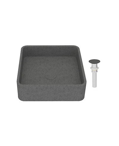 15.35 Inch Square Bathroom Cement Art Basin with Matching Pop-Up Drain - Durable, Stylish, and Easy to Clean