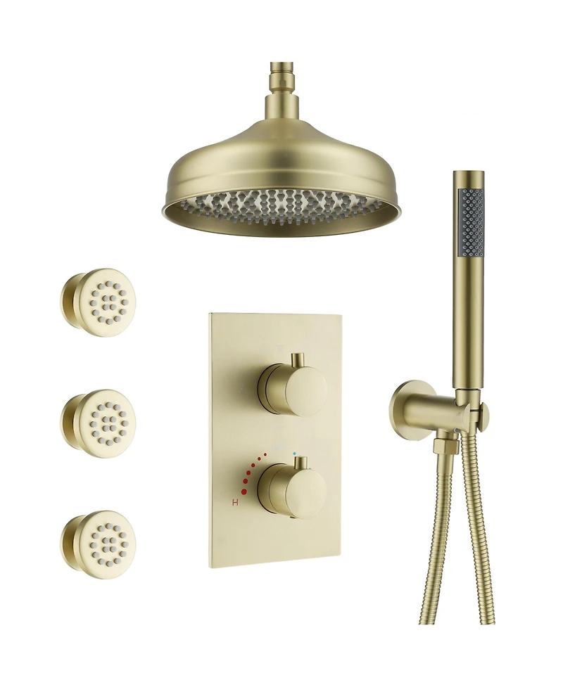 Casainc 8 Inch Ceiling-Mounted Thermostatic Shower System With Body Jets Handheld