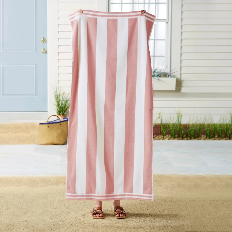 Linery & Co. 100% Cotton Velour Cabana Stripe Oversized Beach Towel