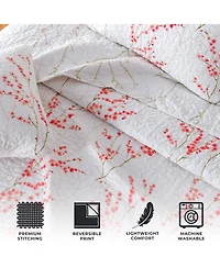 Linery & Co. Cherry Blossom Floral Microfiber Quilt Set With Shams