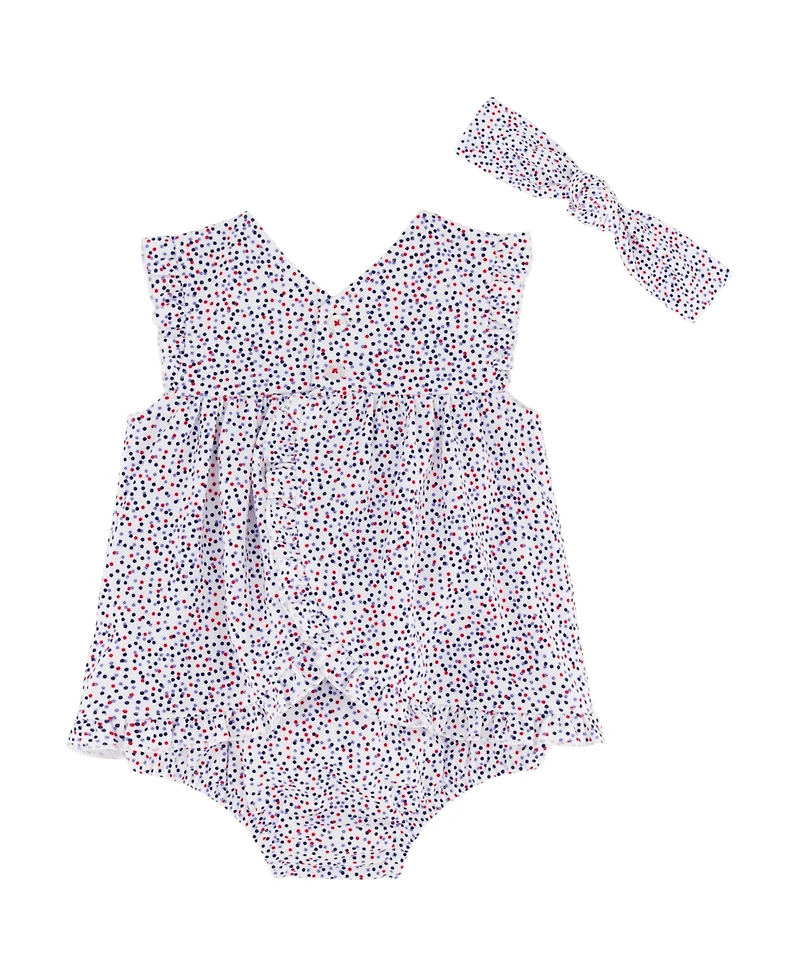 Tommy Hilfiger Baby Girls 2-Piece Printed Pique Sunsuit Headband Set
