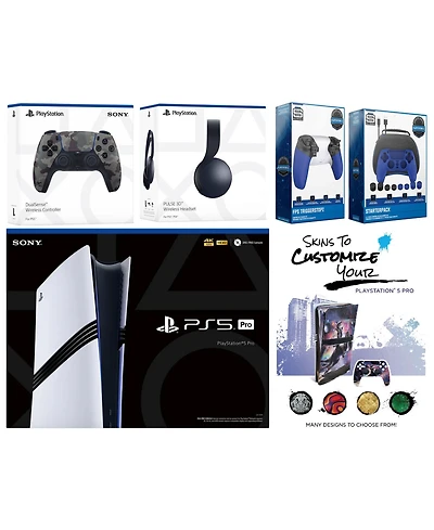 Sony Playstation 5 Pro Bundle with Pulse Headset, Extra Controller, Pro Gamer Kit, Trigger Kit and MightySkins Decal Voucher Plus 1 Year Cps Extended