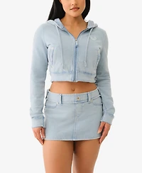 True Religion Women's Washed Raw Edge Big T Hoodie Sweatshirt