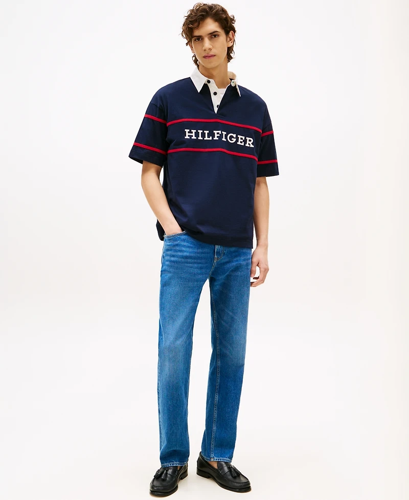 Tommy Hilfiger Men's Americana Colorblock Short Sleeve Rugby Polo Shirt