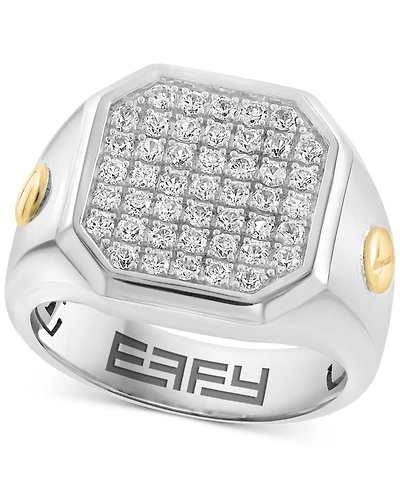 Effy Men's Diamond Cluster Ring (1-1/2 ct. t.w.) Ring in Sterling Silver & 14k Gold