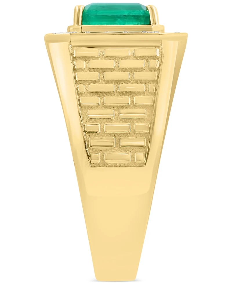 Effy Men's Emerald (1-1/6 ct. tw.) & Diamond (1/3 ct. t.w.) Brick Texture Ring in 14k Gold