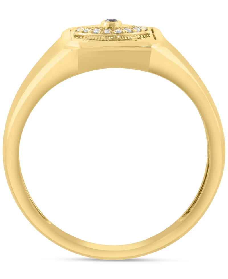 Effy Men's Black & White Diamond Evil Eye Sunray Ring (1/20 ct. t.w.) in 14k Gold