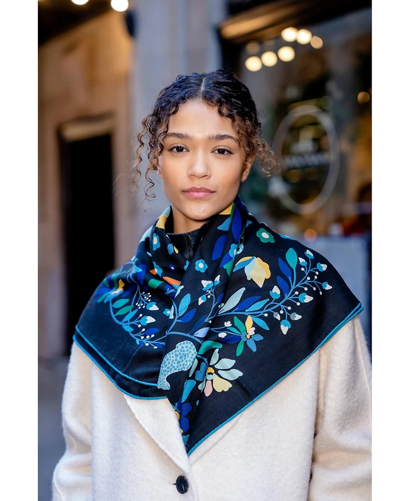 Jessie Zhao New York Double Sided Wool Silk Scarf Of Night Jungle Reverie