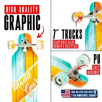 31" x 8" 8-Ply Maple Deck Glide Drop Through Longboard Skateboard for Ages 5+ Max 220 lbs, 70mm Wheels, Abec-7 Bearings