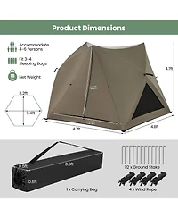 6-Sided Pop-up Family Tent with Rainfly, Skylight, 3 Doors, 3 Windows