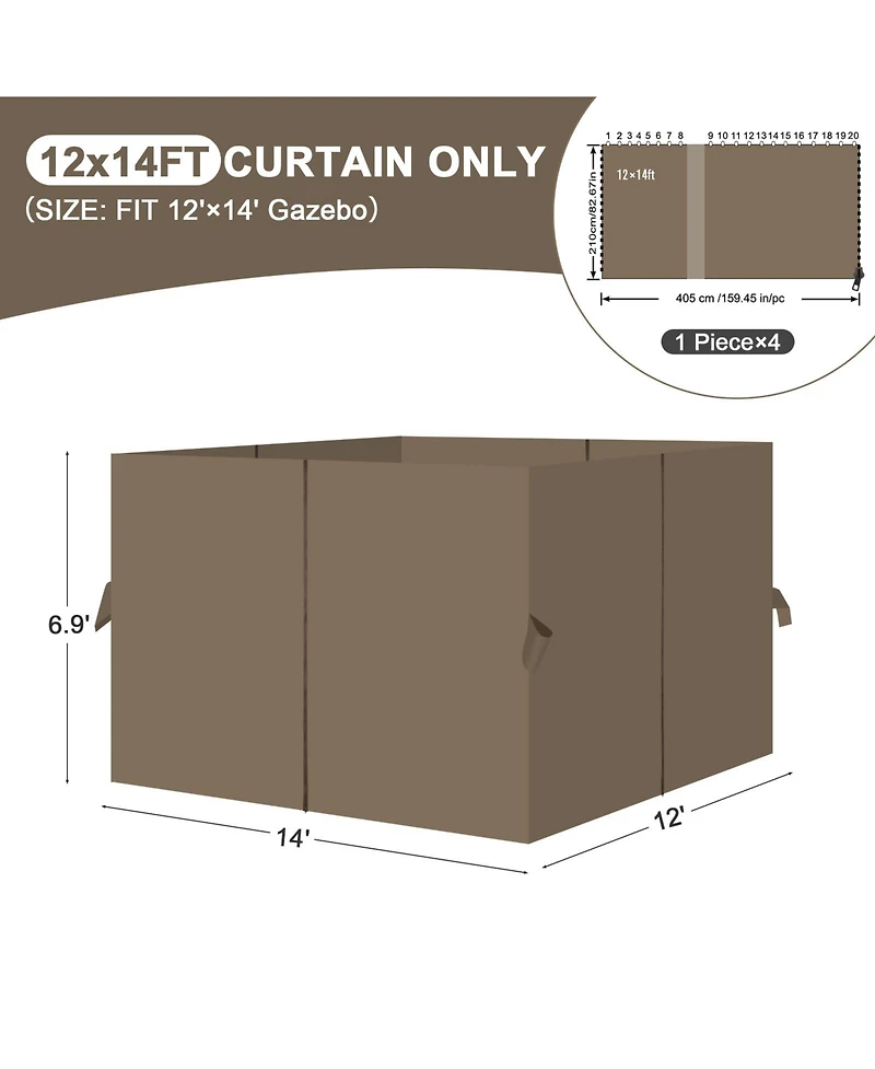 Aoodor 12' x 14' Gazebo Curtain Set Protecting Privacy Side Walls 4 Panels,Curtain Only