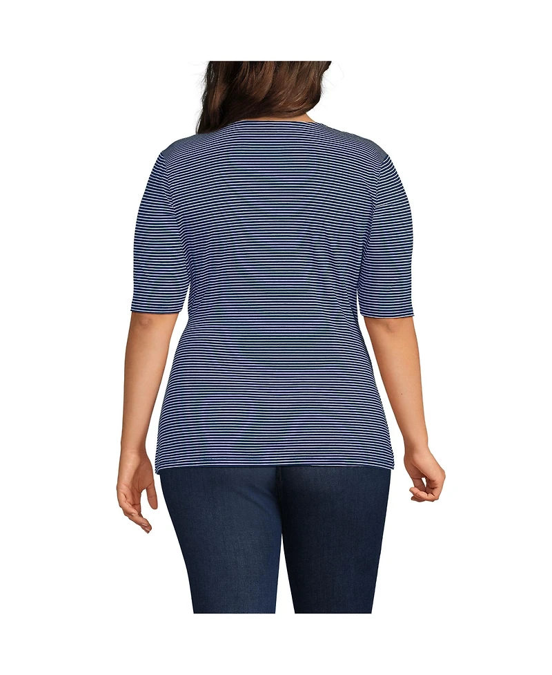 Lands' End Plus Size Elbow Sleeve Lightweight Jersey Side Tie Blouse