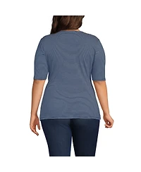 Lands' End Plus Size Elbow Sleeve Lightweight Jersey Side Tie Blouse