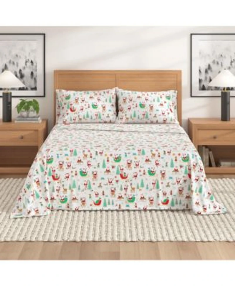 Linery Co. Ultra Soft Turkish Cotton Flannel Christmas Print Sheet Set
