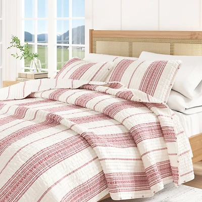 Linery & Co. Farmhouse Stripe Microfiber Quilt Set With Shams