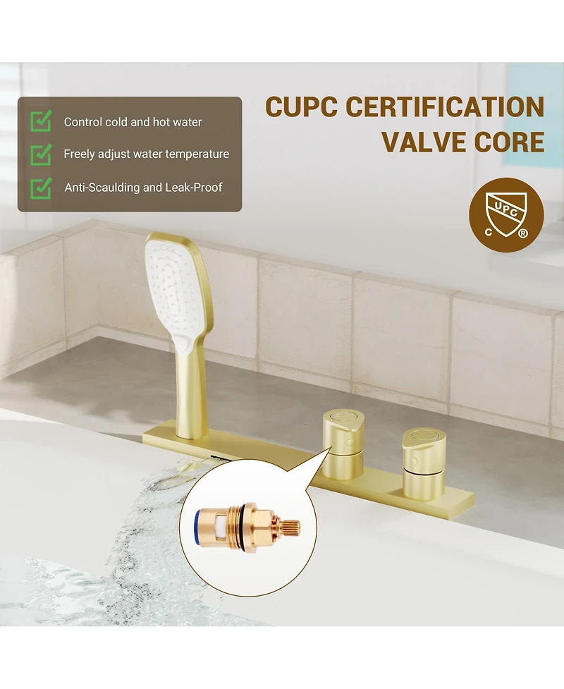 Casainc 2 Handles Deck Mounted Bathroom Tub Faucet Trim with Handshower