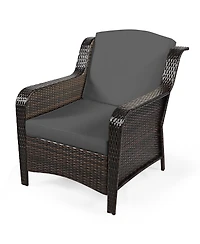 Gymax 5 Piece Outdoor Patio Rattan Conversation Sofa Furniture Set w/ Cushions