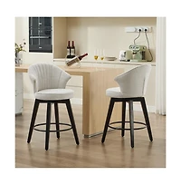 Set of 2 Swivel Counter Height Stools, 24.6" Chenille Upholstered Chairs with Wingback & Solid Wood Legs for Kitchen Island-The Pop Home