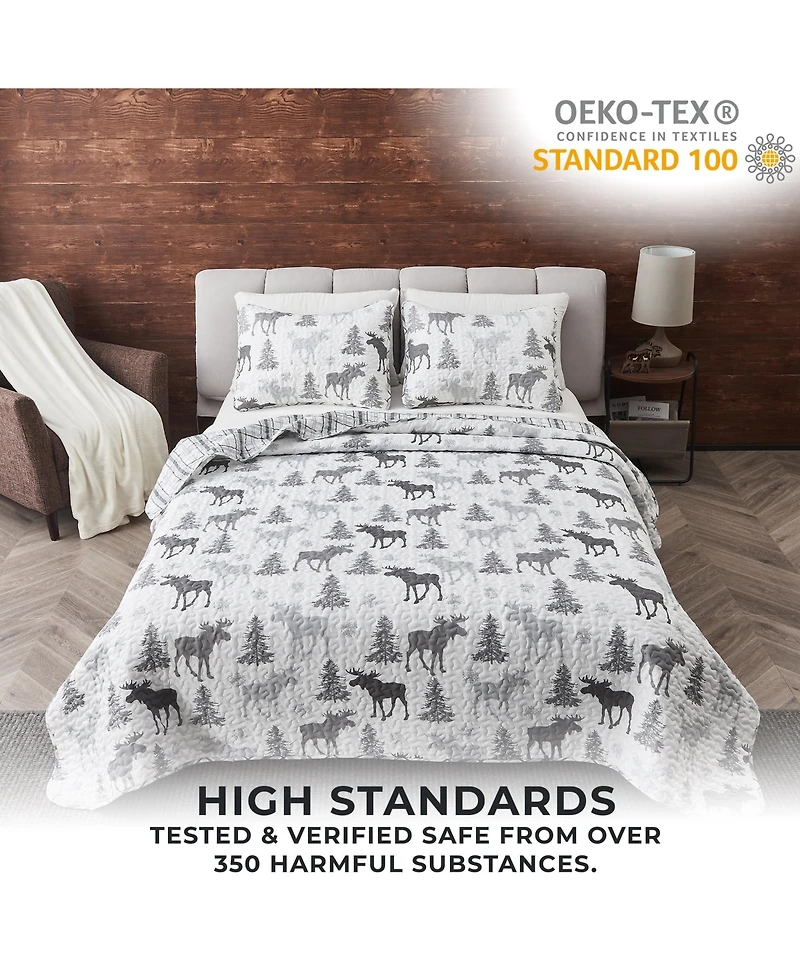 Linery & Co. Moose & Evergreens Microfiber Quilt Set With Shams - Moose