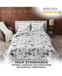 Linery & Co. Moose & Evergreens Microfiber Quilt Set With Shams - Moose