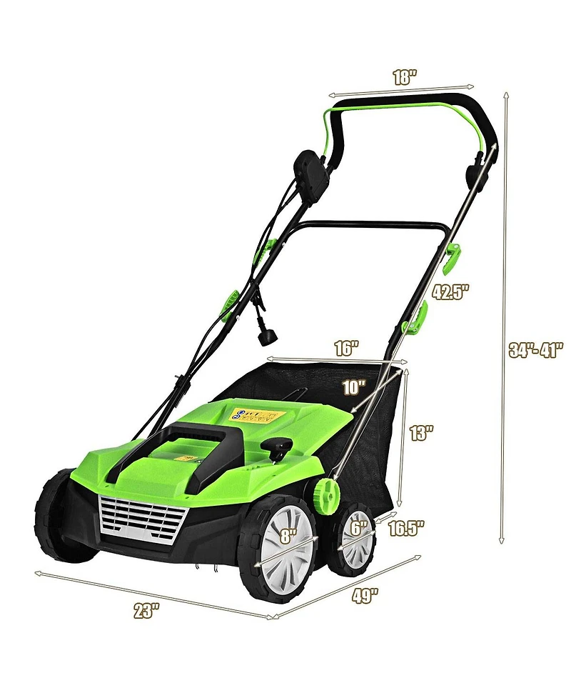 15 Inch 13 Amp Electric Scarifier with Collection Bag and Removable Blades